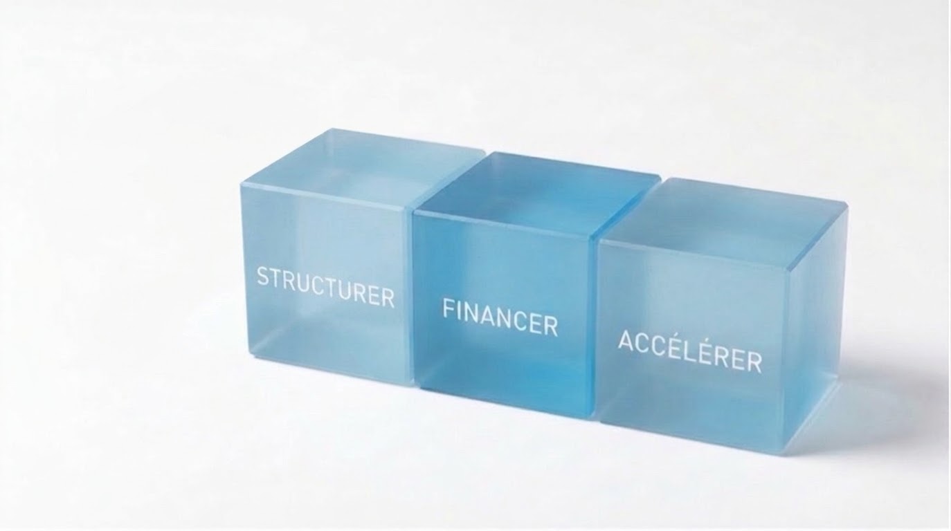 Trois cubes translucides : Structurer, Financer, Accélérer